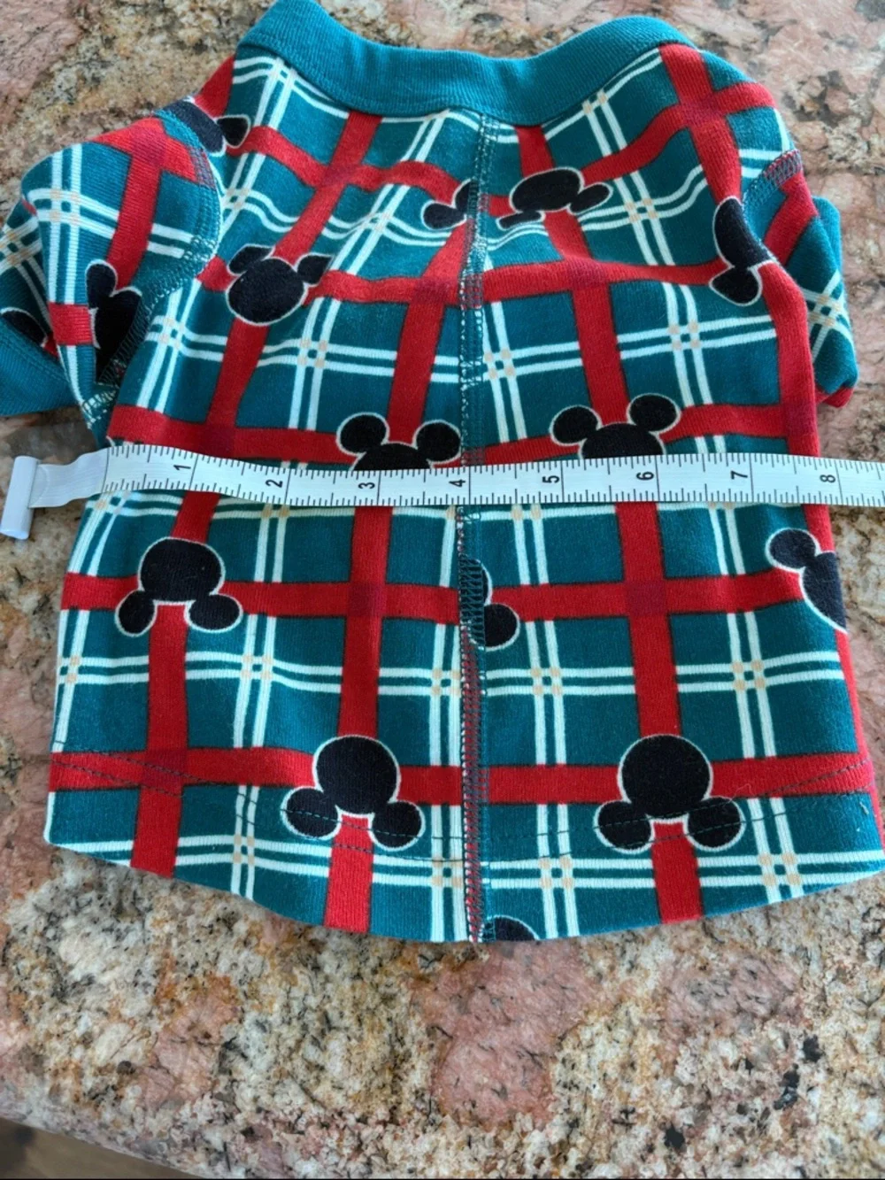 Mickey themed Dog coat in Teal Plaid Cotton Stretch with Red Accents-Size S
